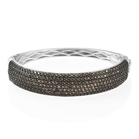 - 925 Sterling Silver Platinum Plated Smoky Quartz Bridal Bangle Cuff Bracelet Gift for Women 7.25