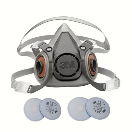 3M 6000 Series Respirator Medium Half Mask Facepiece with Adjustable Straps Size Medium 6200 with 2 Pairs of 3M 2071 (Best Half Mask Respirator)