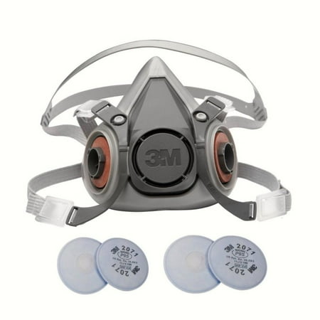 - 3M 6000 Series Respirator Medium Half Mask Facepiece with Adjustable Straps Size Medium 6200 with 2 Pairs of 3M 2071 Filters
