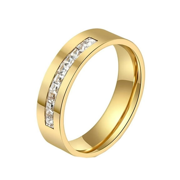 PAMTIER Men's Stainless Steel 6MM Simple High Polished Square Cubic Zirconia Wedding Band Ring Gold Size 6