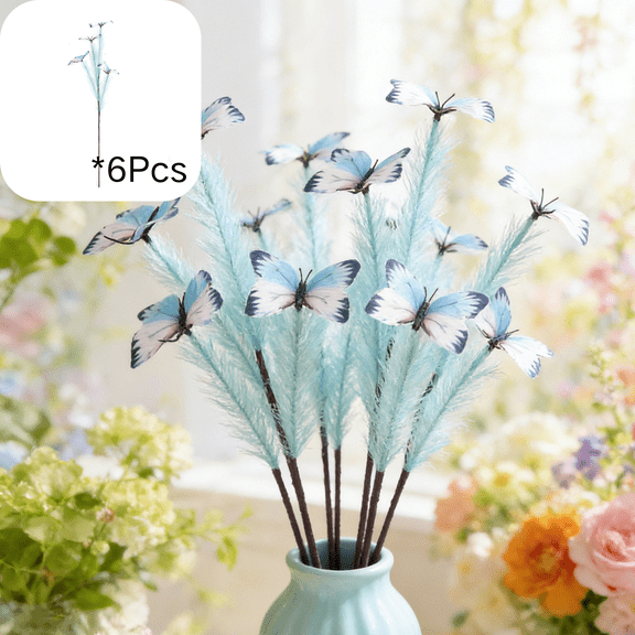 CuiLiyq 6 Pcs Artificial Butterfly Branche, Simulation Branch Stems with Fake Butterfly Floral Arrangement for Vase Filling Home Office Party Decoration (Blue)