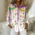 thumbnail image 3 of Mardi Gras Stretch Button Down Shirt for Women Long Sleeve Collared Blouse Casual Regular Fit Top, 3 of 6