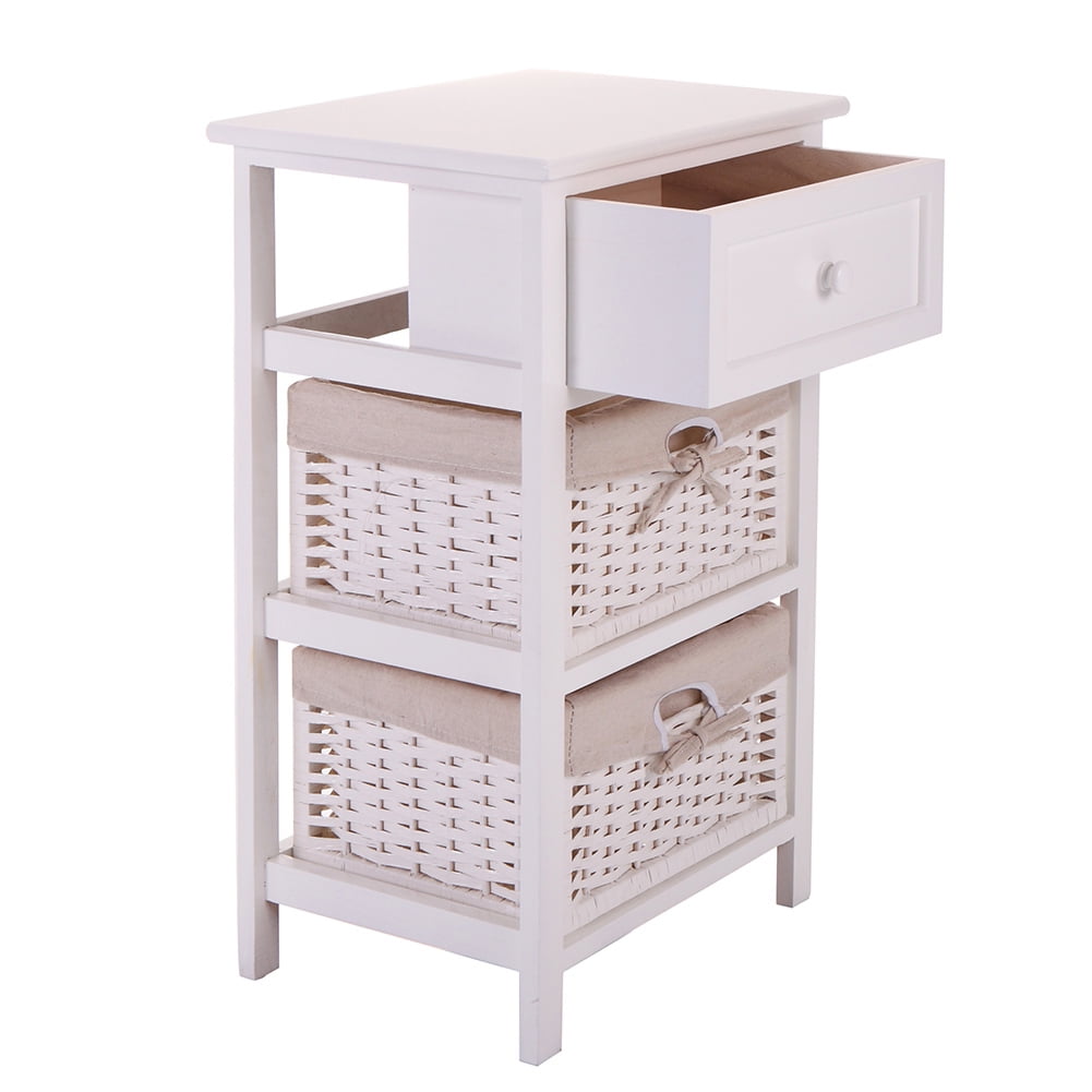 Kepooman 1 Drawer Bedside Table for Home Office, Mid-Century Nightstand for Bedroom, Wooden End Table for Living Room, White
