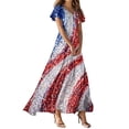 thumbnail image 2 of Wutalume Summer Dresses Patriotic Print - V-Neck Short Sleeve Colorful Sundress for 4th July Parade, Womens Summer Dresses ,Wine M, 2 of 6