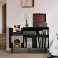 thumbnail image 3 of YOCWO Large Record Player Stand, Mid Century Concord Turntable Stand Table Holds up to 350 Albums, Vinyl Record Storage Cabinet with Wood Legs for Living Room Bedroom Office, Black, 3 of 6