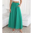 thumbnail image 4 of Pantalones de pierna ancha para mujer, pantalones de playa de Color puro con volantes y cordón elástico de cintura alta para fiesta, oficina y compras, 4 of 8