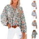 thumbnail image 4 of Blusa tipo túnica con lazo informal, cuello en V, manga larga, estampado floral, Top con volantes para mujer, otoño, verde primavera, M, 4 of 6