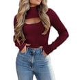 thumbnail image 4 of Fortune Women Knitted Tops, Solid Color Long Sleeve High Neck Shrug Sweater + Ribbed Vest, 4 of 7