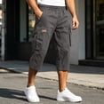 thumbnail image 4 of HKYNLAG Cargo Shorts for Men Stretch Waist Below The Knee Long Shorts Relaxed Fit Hiking Capri Short Mulit Pockets Dark Gray L, 4 of 7