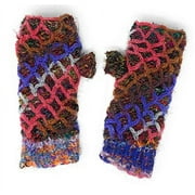 Diamond Weave Insulated Fleece Lined Raw Silk Knit Warm Texting Fingerless Gloves Thumb Hole Hand Mittens (Purple/Pink)