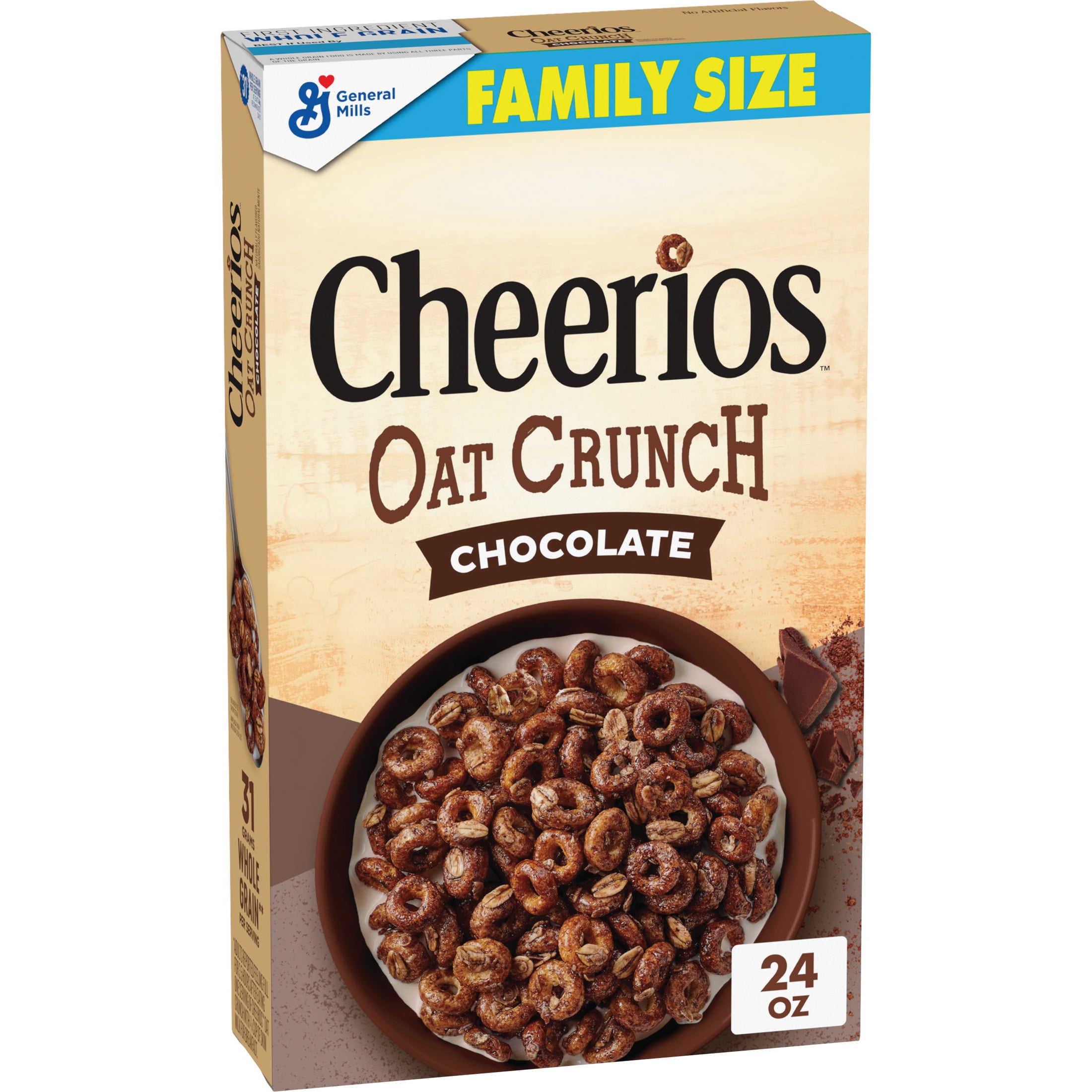(3 pack) Cheerios Oat Crunch Chocolate Breakfast Cereal, Made with Whole Grain, Family Size, 24 oz