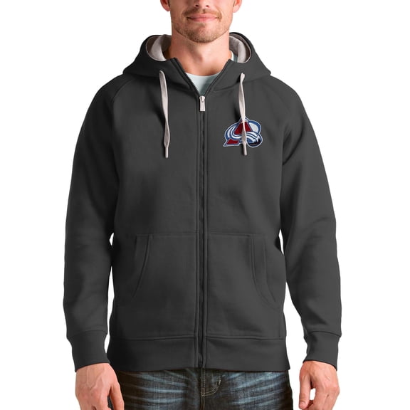 Men's Antigua Charcoal Colorado Avalanche Logo Victory Full-Zip Hoodie