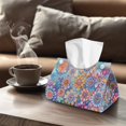 thumbnail image 4 of COEQINE Tissue Box Cover PU Leather Rectangular Napkin Tissues Organizer Napkin Tissue Dispenser for Kitchen Bathroom Bedroom Office Car Home Decor, Bohemian Flower Yellow Violet, 2 PCS, 4 of 7
