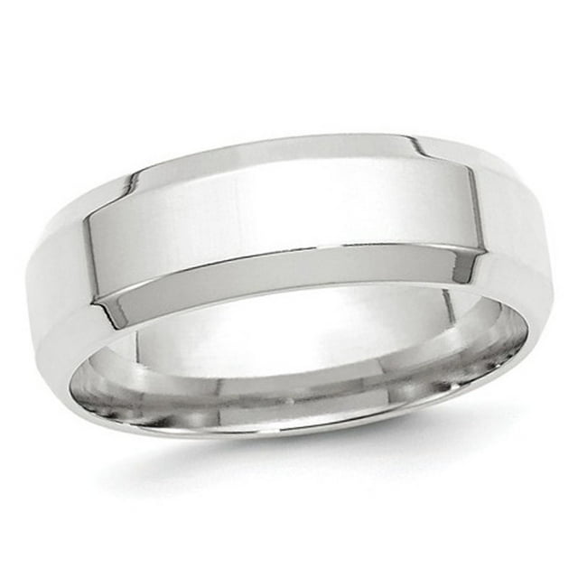 Mens 10K White Gold 7mm Comfort Fit Wedding Band Ring with Bevel Edge