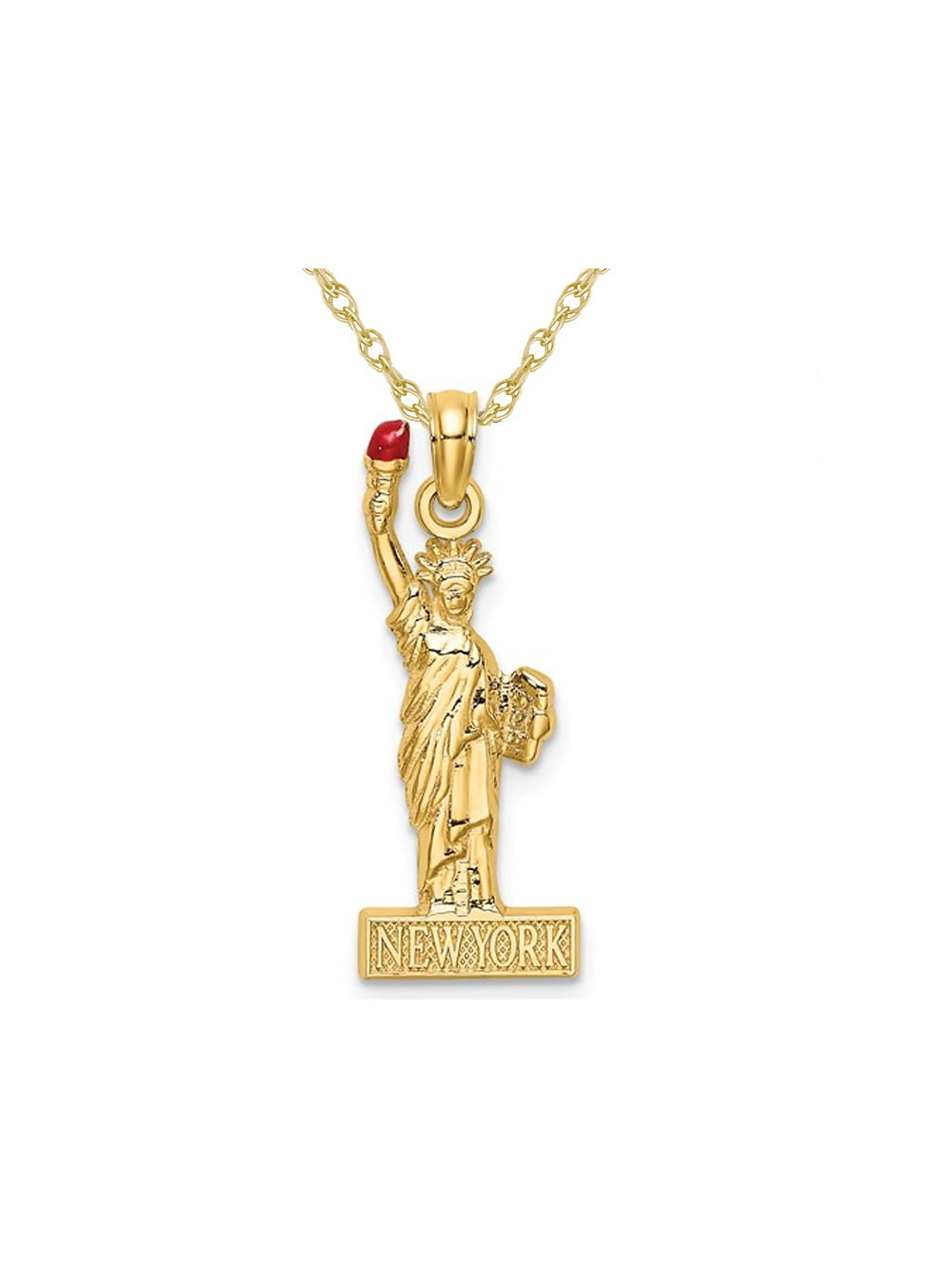 Gem And Harmony 14K Yellow Gold Statue of Liberty Pendant Necklace with Chain