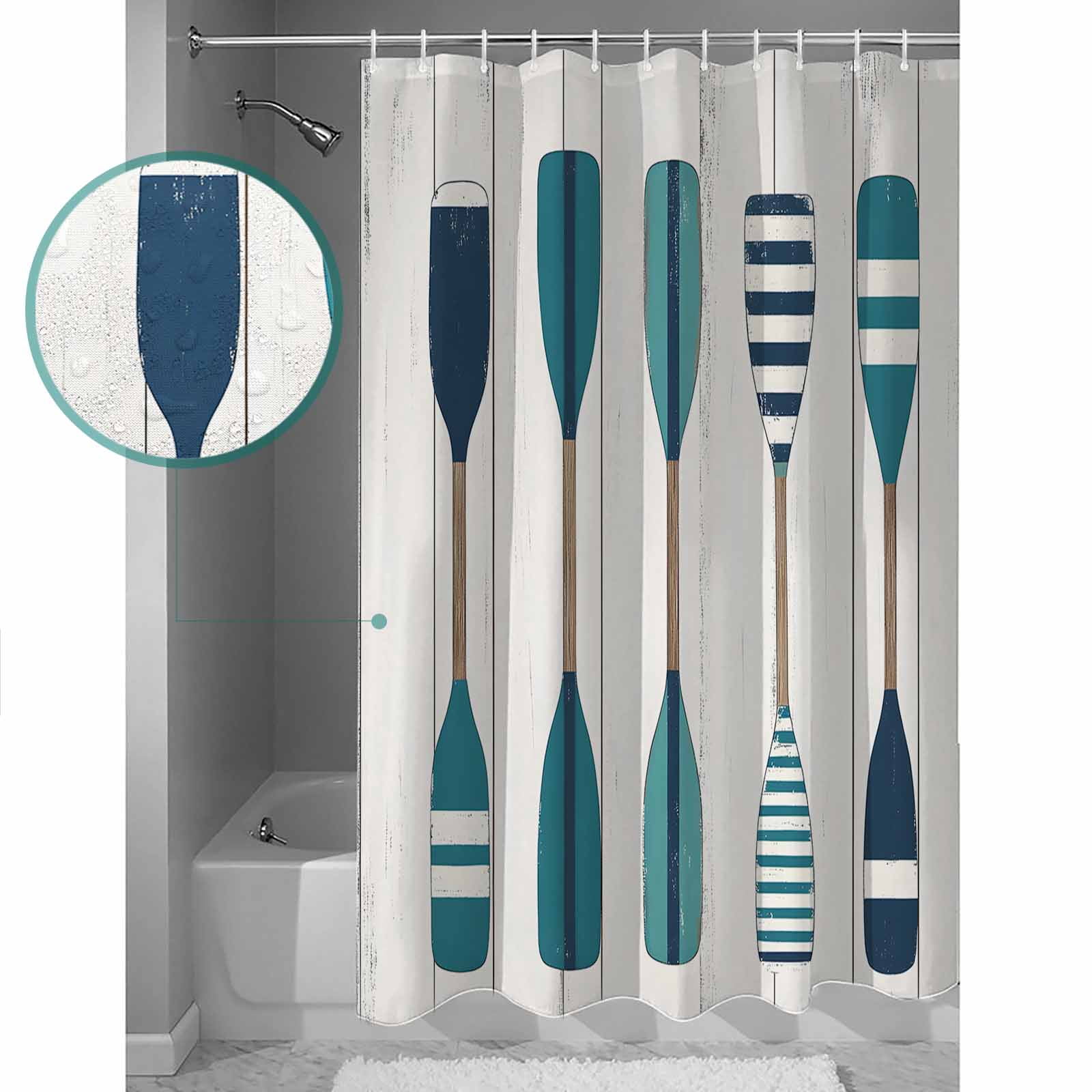 60x72 Inch Shower Curtains for Bathroom Striped Lake Paddles Fabric Bath Curtain Decor Summer Watercolor Vintage Wood Grain Waterproof Restroom Curtains Shower Set Accessories with 12 Hooks 60 Inch