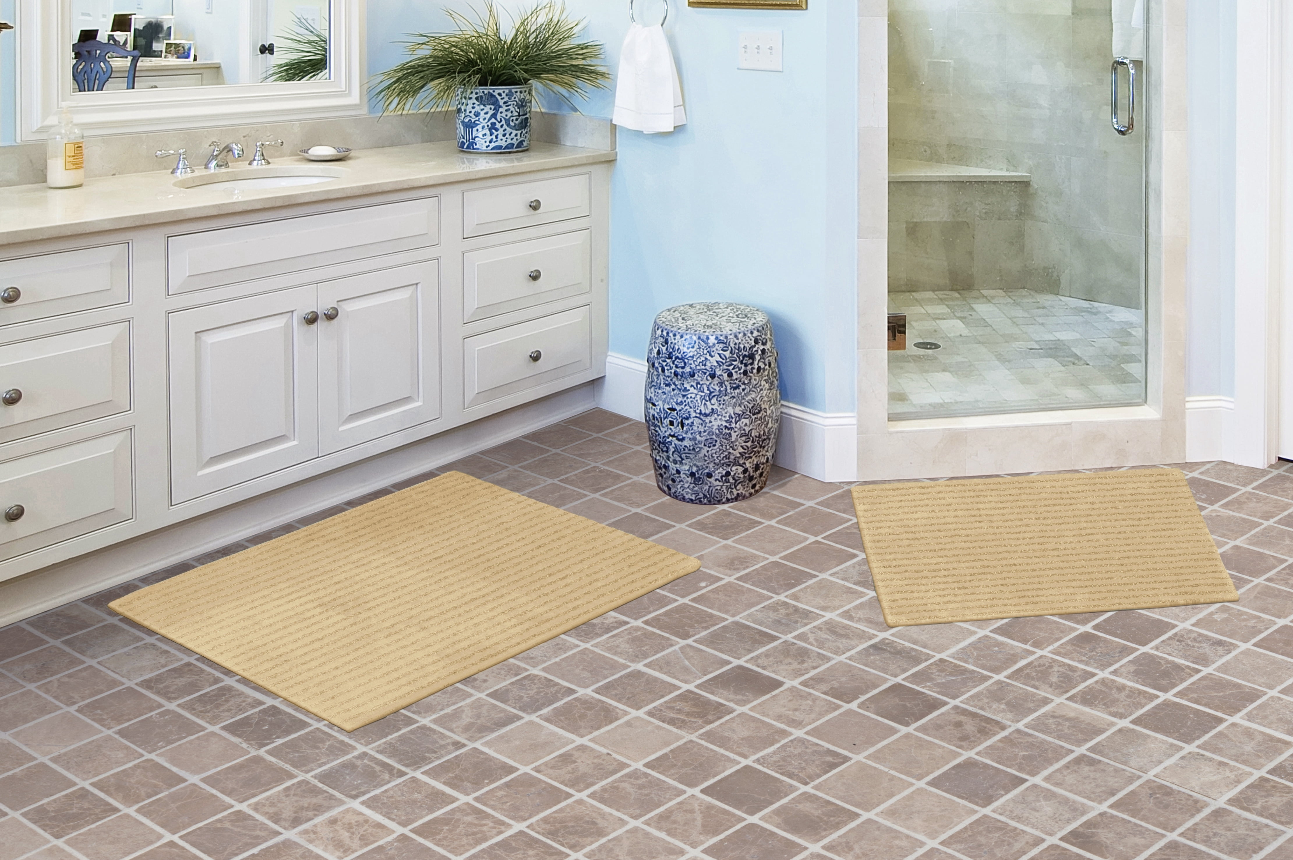 Garland Rug Sheridan Washable Nylon Bath Rug Set, 2 Piece Set (17"x24" Bath Rug, & 21"x34" Bath Rug) Linen