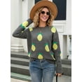 thumbnail image 3 of Women'S 2025 Autumn and Winter Knitted Loose Personality Lemon Sweater Round Neck Casual Long Sleeve Tops Dark Gray L, 3 of 7
