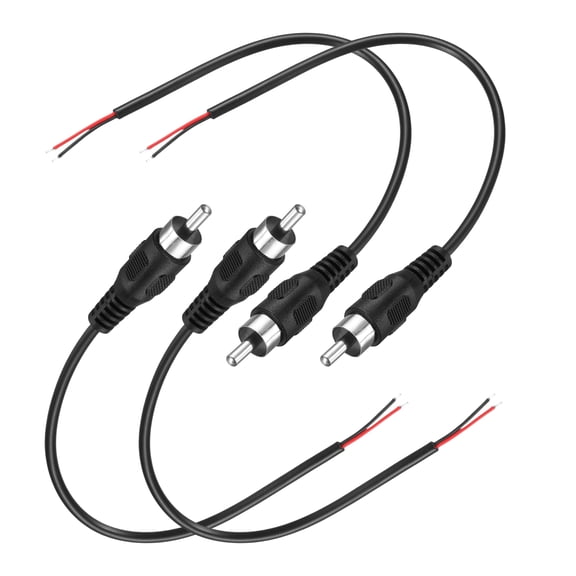 0.7FT RCA to Bare Wire Speaker Cable, 22AWG Replacement Black RCA Male Plug to Open End Pigtail Audio Cable Connector Adapter for Amplifier, Home Audio Speakers, Pack of 4