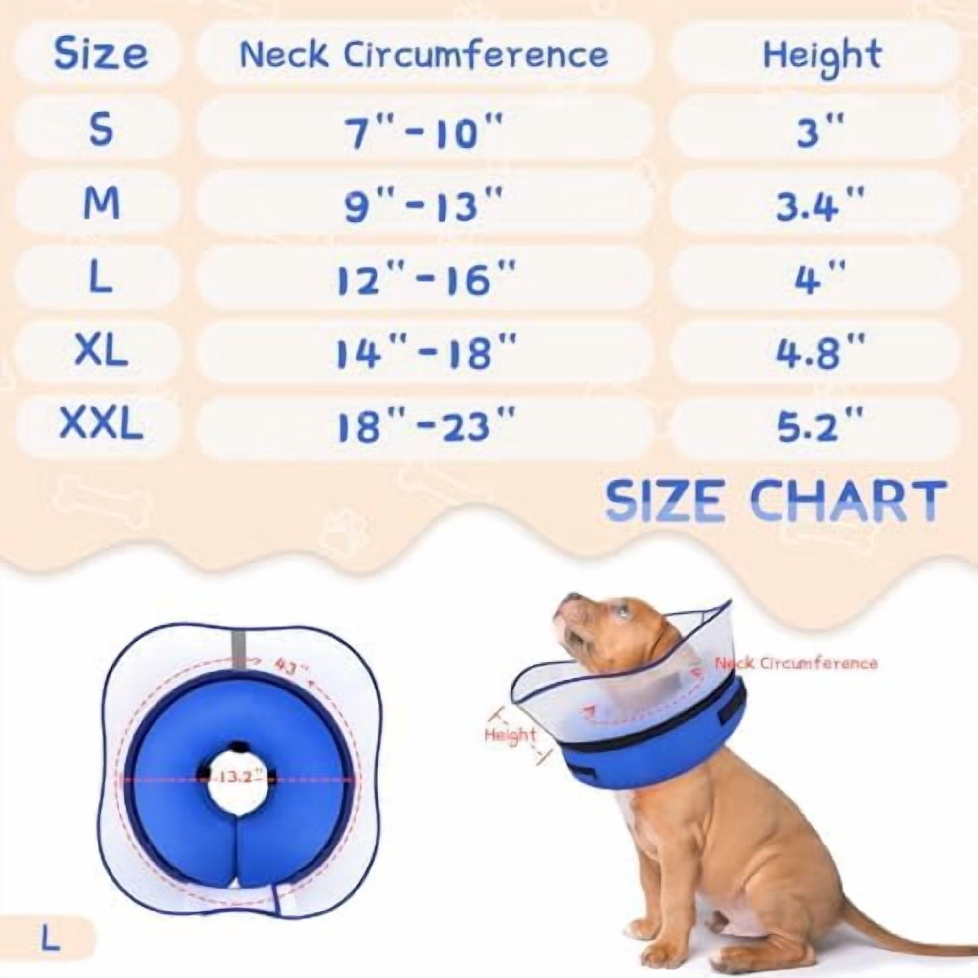 Raised Inflatable Dog Cone Collar to Stop Licking, Soft Dog Cone Alternative After Surgery, Pet Neck Donut Collar for Small Medium Large Dogs Solid Blue,L(Neck 12"-16")