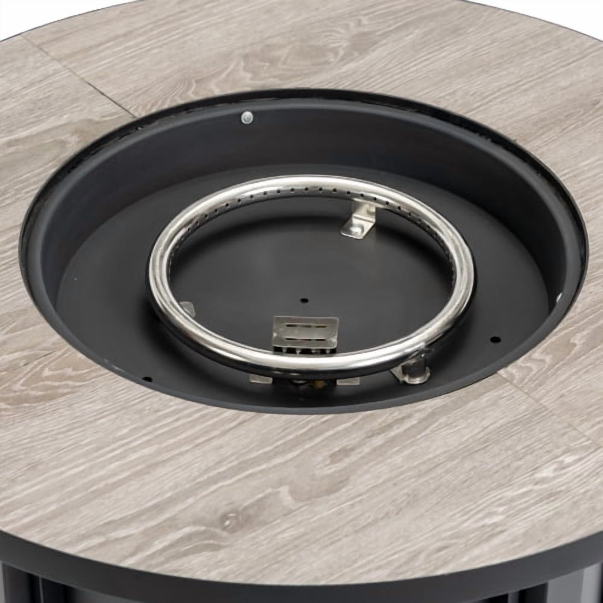 POVANLI 30" Propane Gas Fire Pit Table, 50000 BTU Round Steel Fire Pit with Wood Grain Ceramic Tabletop for Outside Patio Deck Garden Backyard- Black