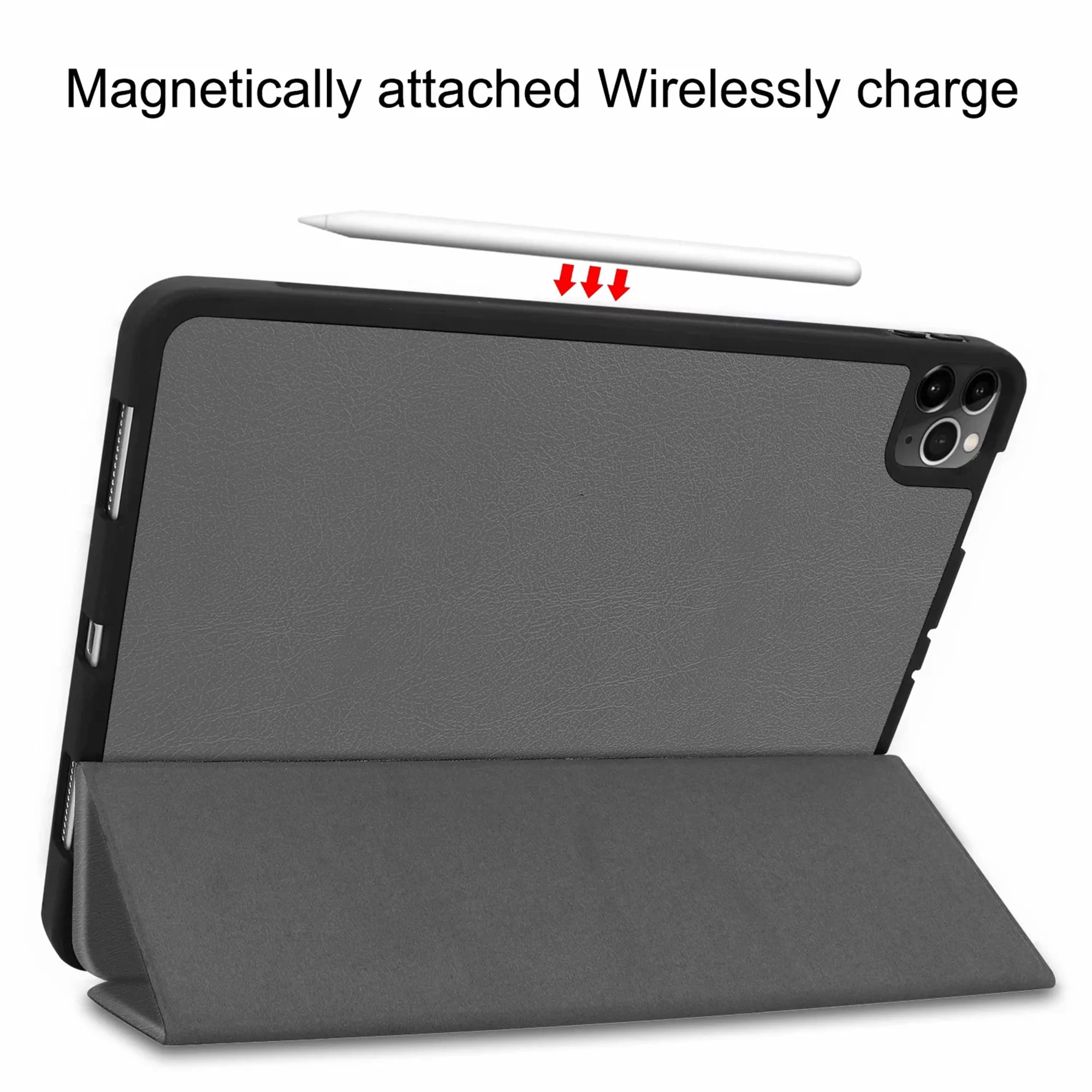 Dteck Slim Fit Case For New iPad Pro 11 inch 2020 with Pencil Holder, [Support Apple Pencil Wireless Charging] Tri-Fold Stand Magnetic Flip Auto Wake Sleep Case Cover For iPad A2068 A2230, Gray