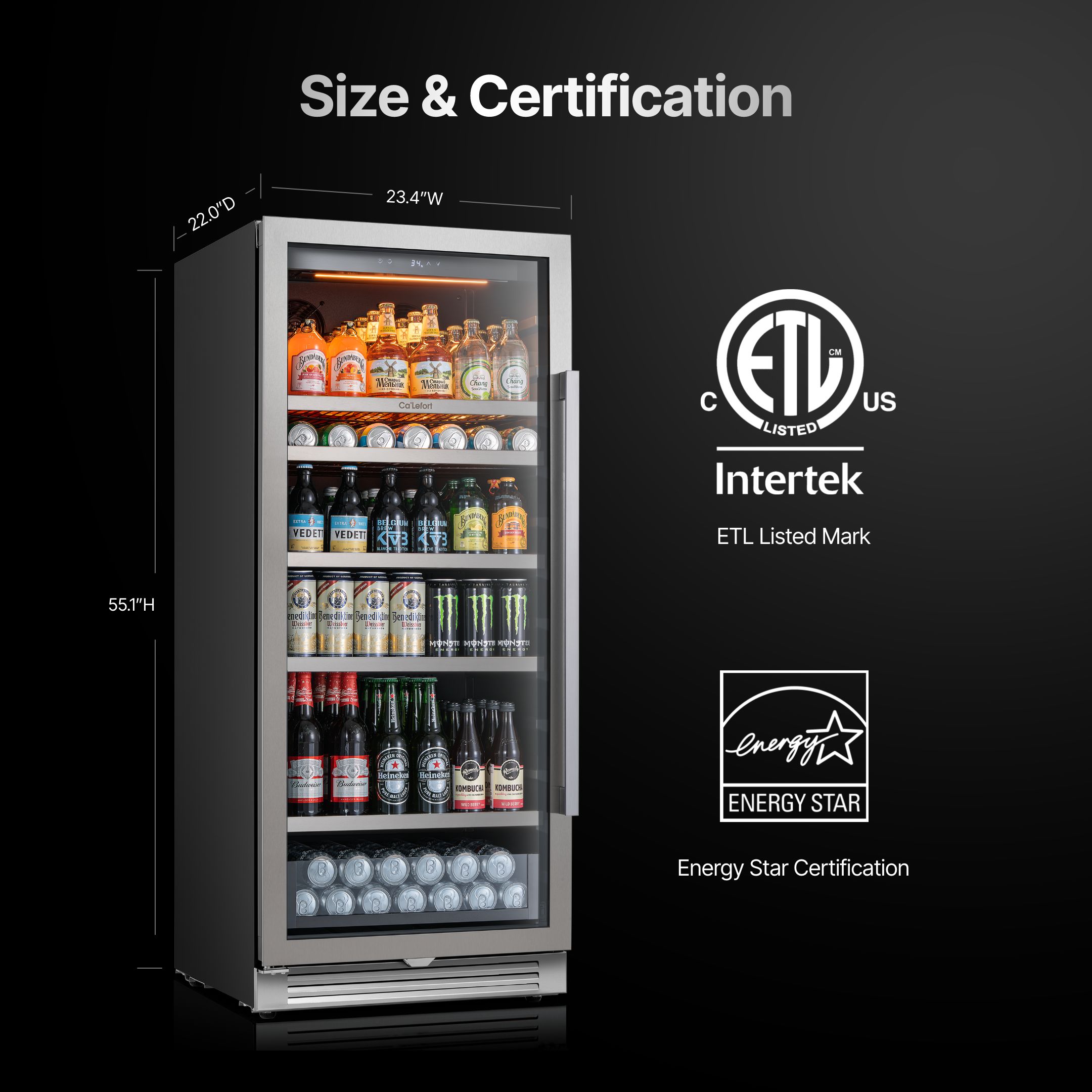 Calefort 328 Cans Beverage Refrigerators,Freestanding or Built-In Beverage Cooler with Glass Door for Home,Bar,Office