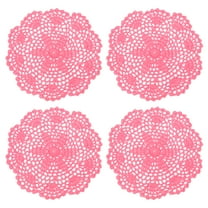 Lace Doilies, 4pcs 8" - Cotton Woven Round Crochet Coaster, Floral Design Fabric Handmade Placemat for Drink Wedding Party Decoration (Dark Pink)