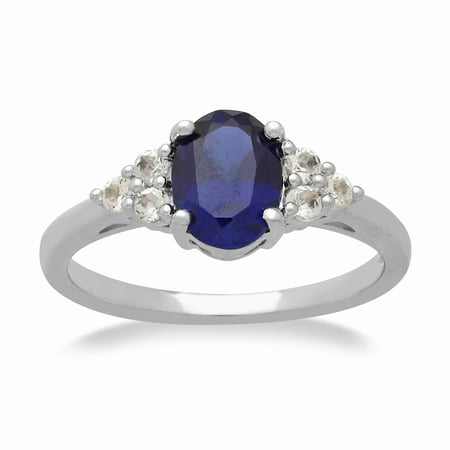 1 7/8 ct Created Sapphire & Natural White Topaz Ring in Sterling Silver