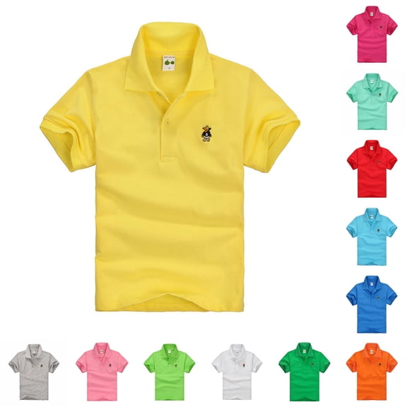 lnmuld Back to School Boys Girls Kids Short Sleeve Solid Embroidery Cartoon Polo Shirts Breathable School Uniform Tops Size:7-8 Years