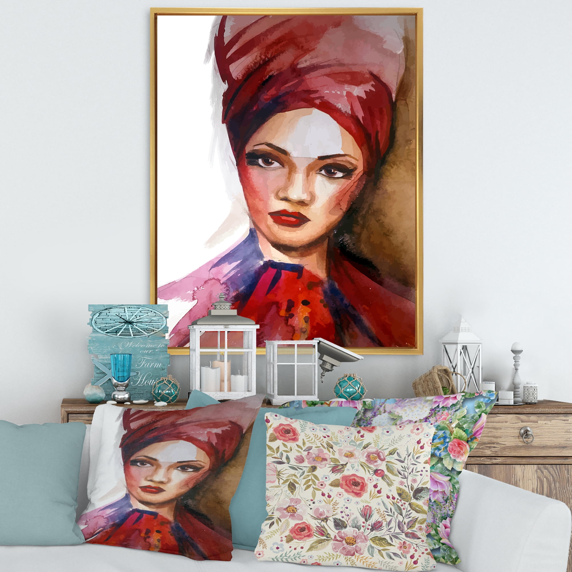 Designart 'Portrait of Young African American Woman I' Modern Framed Canvas Wall Art Print
