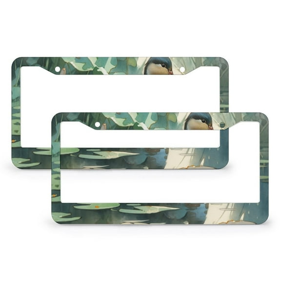 2 Pcs Set Mallard Fly Water License Plate Frames Mallard Water Hauser Fowl Lake Nature Green Bill Bird License Plate Frame License Plate Shield Frame Metal 2 Hole Fits All Car