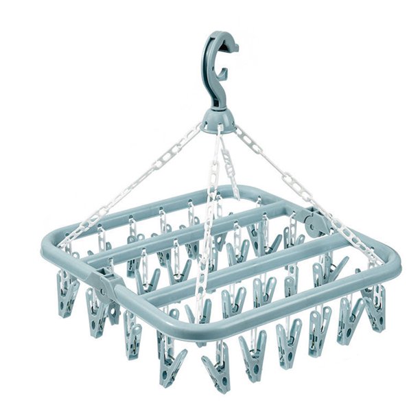 Estante plegable para ropa con 32 clips, estante de secado multifuncional, clip a prueba de viento de plástico para el hogar