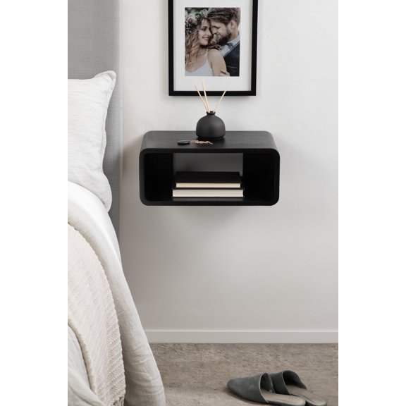 Kate and Laurel Deguara Modern Wood Floating Side Table, 18 x 10 x 8, Black, Contemporary Wooden Floating Nightstand for Use as Bedside Table, Living Room End Table, or Floating Over Toilet Shelf
