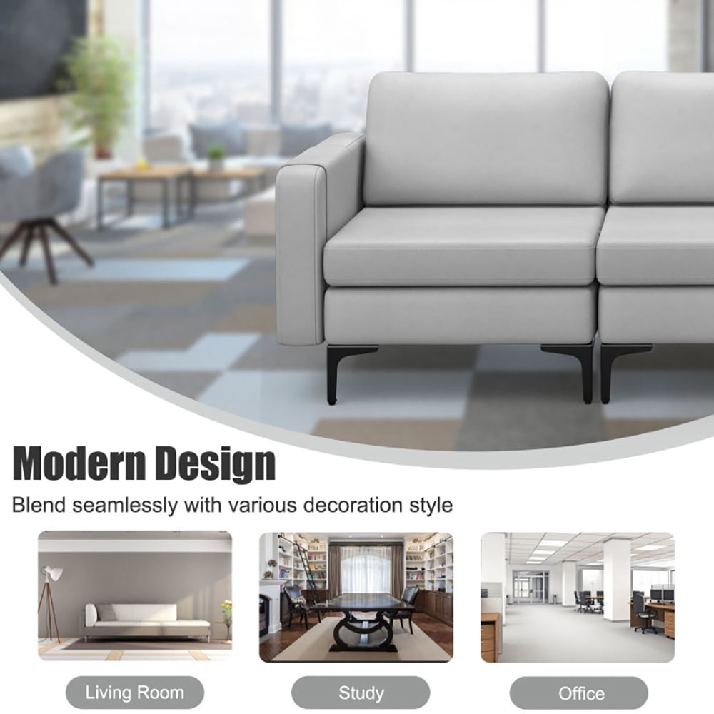 Finihen Sectional Sofa Couch, 3-Seat Sectional Sofa Couch with Armrest Magazine Pocket and Metal Leg, for Living Room, Bedroom, Light Gray Finihen Sectional Sofa Couch, 3-Seat Sectional Sofa Couch with Armrest Magazine Pocket and Metal Leg, for Living Room, Bedroom, Light Gray