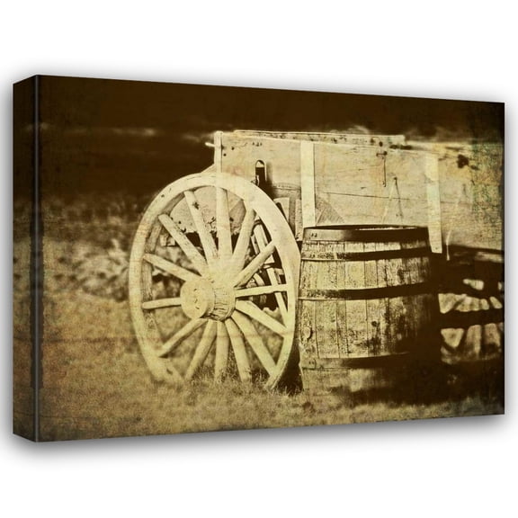 C. Thomas McNemar 18x15 Gallery Wrapped Canvas Wall Art Titled - Rustic Wagon and Barrel