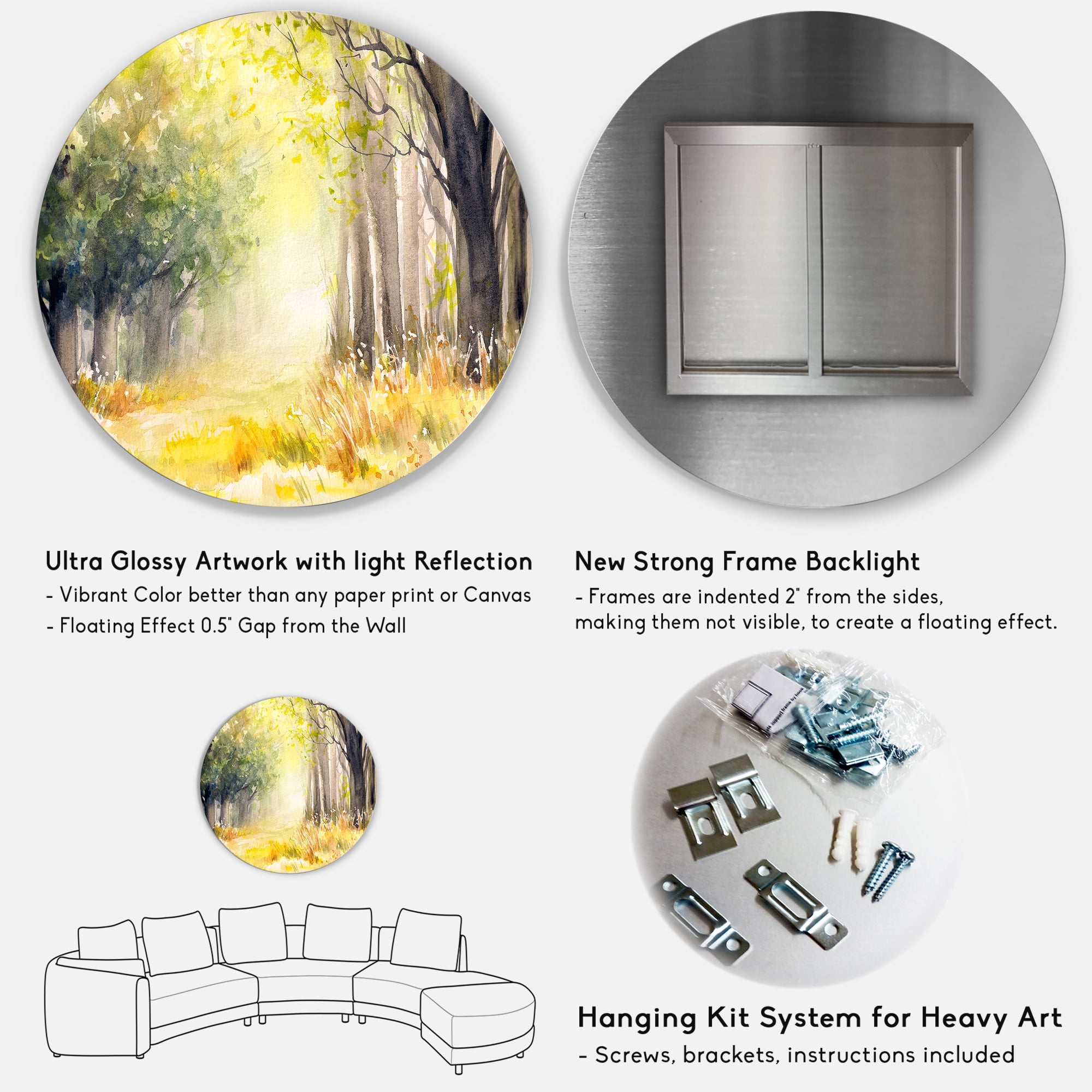 Designart 'Bright Sunshine Through The Yellow Forest Trees III' Traditional Circle Metal Wall Art 36x36 - Disc of 36