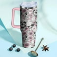 thumbnail image 6 of 40oz Skull Tumbler with Handle & Straw, Gothic Skeleton Floral Stainless Steel Insulated Cup | Travel Mug Horror Theme Halloween Birthday Gift for Men & Women, 6 of 6