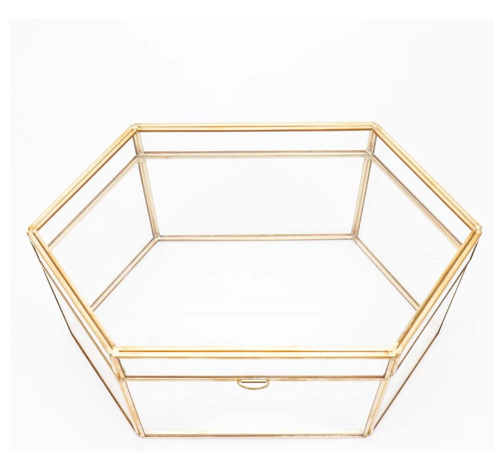 Glass Card & Gift Box for Weddings - Golden Brass Geometric Box for Birthday, Baby Shower, Graduation, Bridal Shower Gifts & Cards - Full Opening