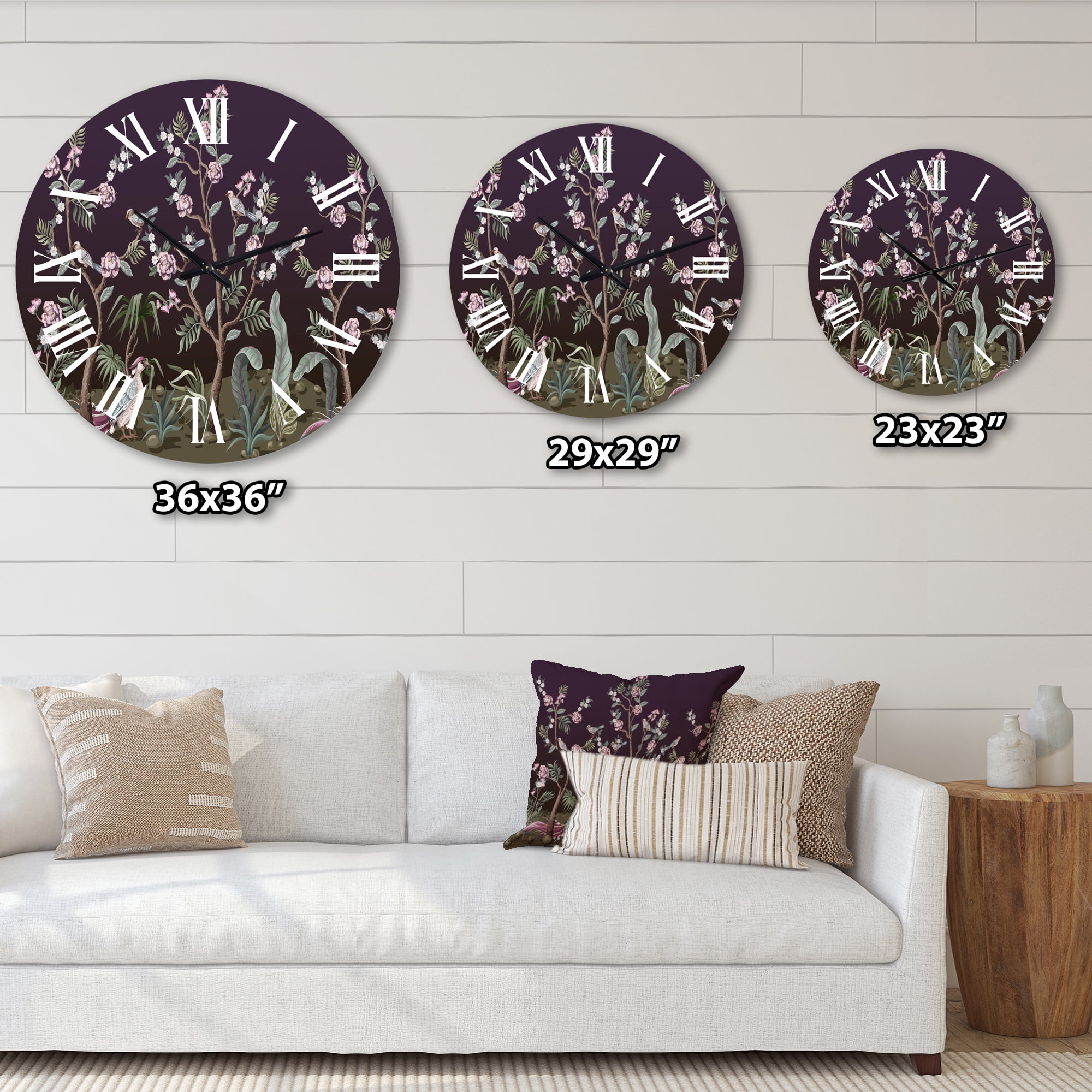 Designart 'Chinoiserie With Birds And Peonies I' Traditional Wall Clock