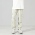 thumbnail image 4 of ZACPNCV Teen Boys Baggy Cargo Pants Straight Wide Leg Elastic Waist Casual Pants Solid Daily White 8-9 Years, 4 of 9
