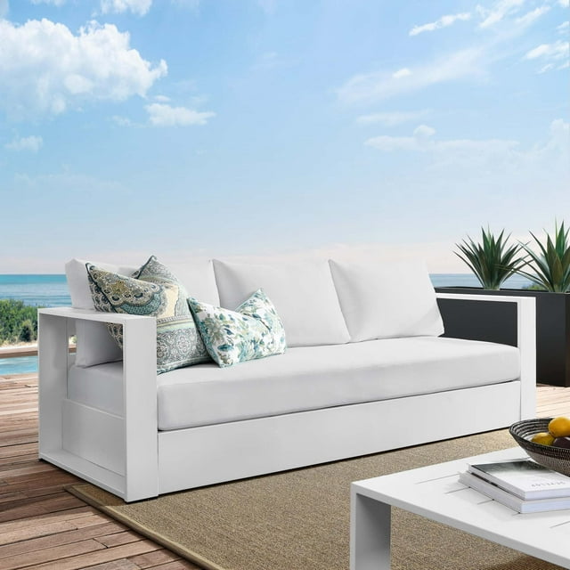 Modway Tahoe Sofa de Patio Extérieur en Aluminium Enduit de Poudre Blanc Blanc
