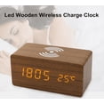 thumbnail image 4 of Reloj Despertador Moderno de Madera con Cargador Inalámbrico Qi para iPhone y Samsung con Pantalla de Temperatura., 4 of 7