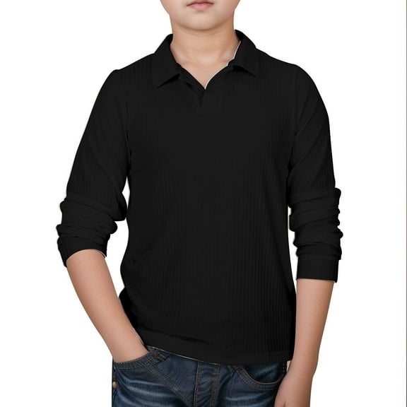 Big Kid Little Boys Kids Texture Shirts Casual Elasticity Long Sleeve Button Closure Knit Shirt Soft Tops Ice Boy Boys 14 16 Shirt Pack Kids Blank T Shirts Size 14 16 Clothes 13-14 Years Black