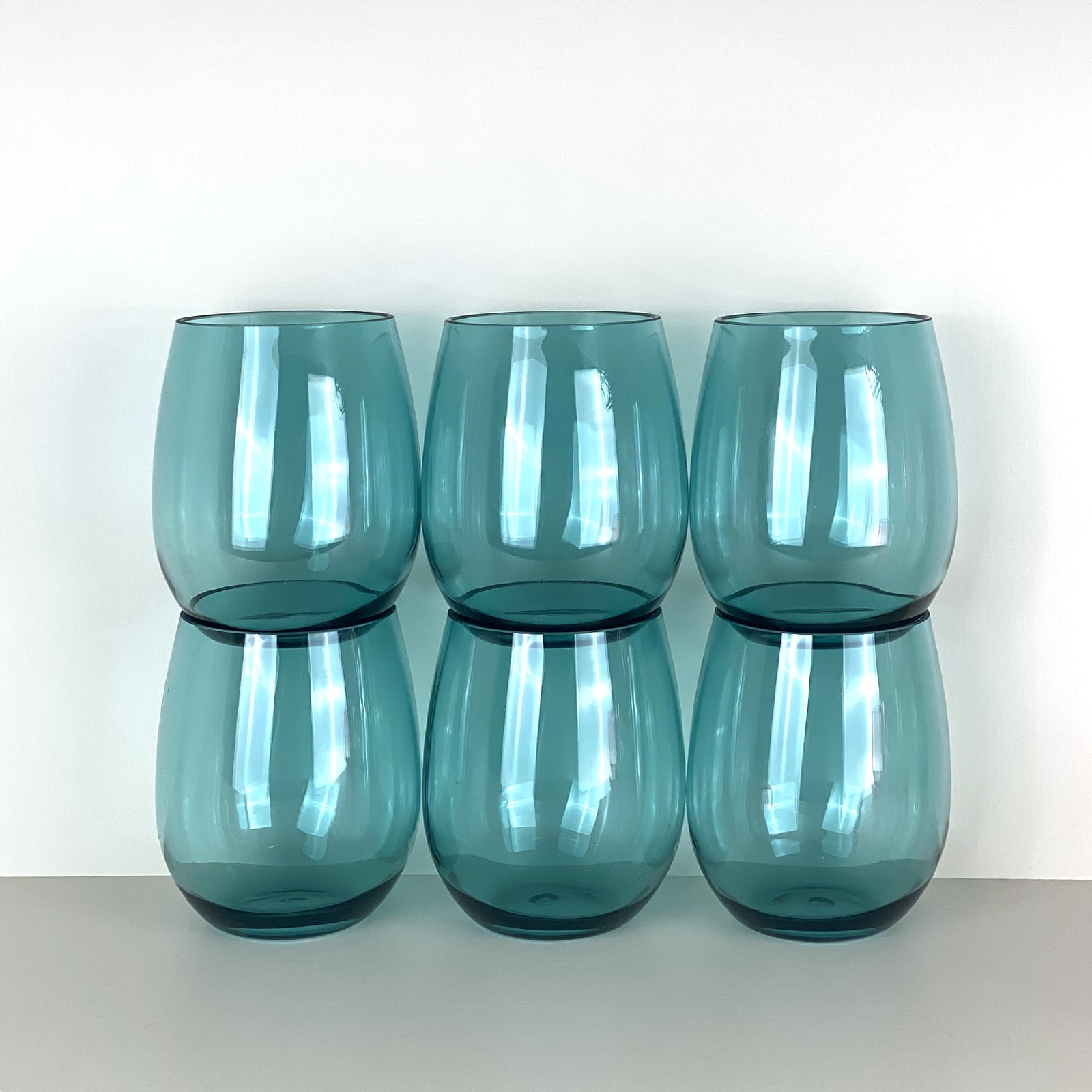 Yongzhenlite Set of 6 Acrylic Wine Glasses, 20-ounce Plastic Tumbler for Party Use,BPA Free,Dishwasher Safe (Teal)