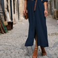 thumbnail image 4 of Vestido maxi de mujer sólido con escote en V profundo Vestido de manga larga con cordones divididos en otoño para niña seitruly FS9538-17, 4 of 6
