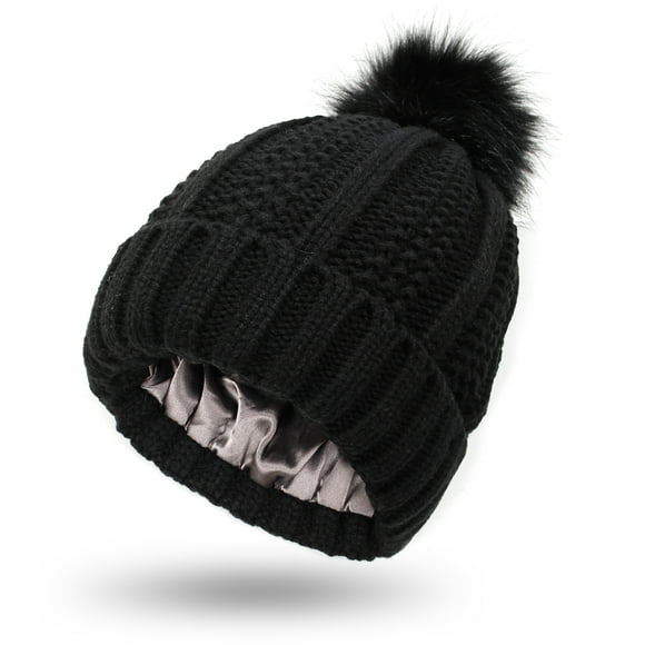 Women Winter Beanie Hat Ladies Warm Knitted Hats (black)