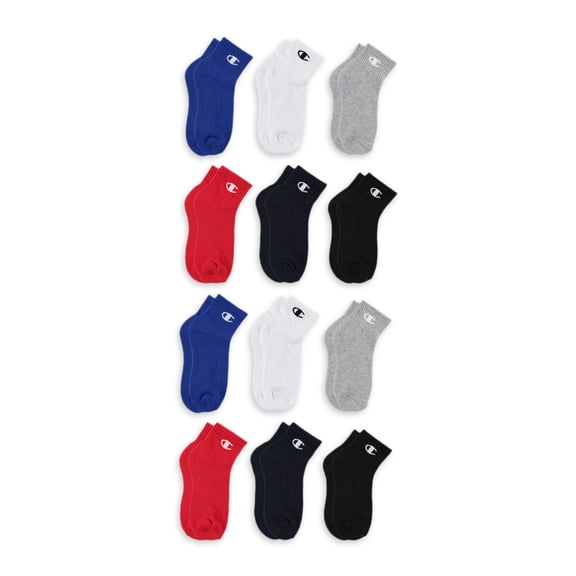 Champion Boys Socks, 12 Pack Ankle Socks, Sizes 7 - 11