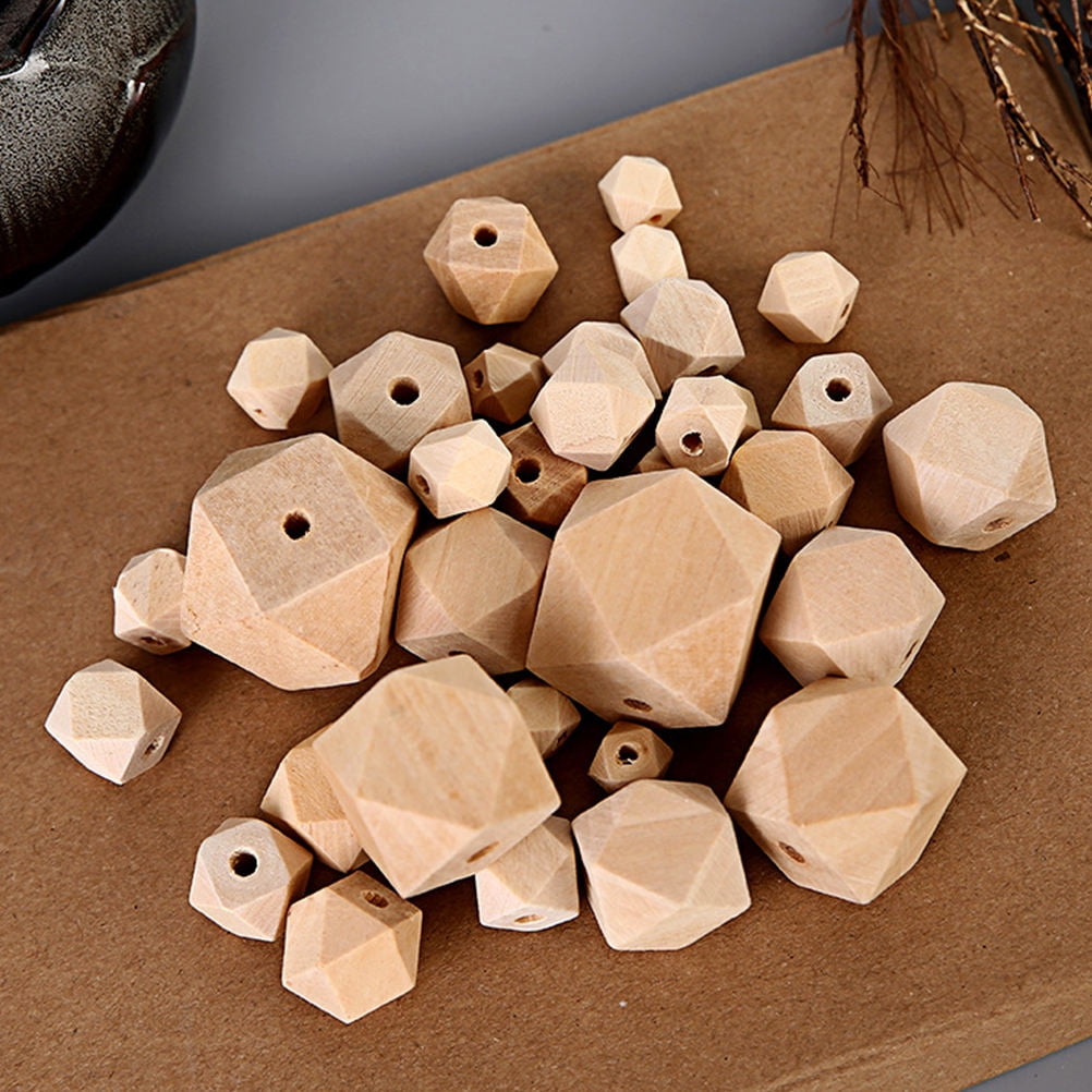 Greenadscape 100Pcs Wooden Beads Beige Octagonal DIY Craft Beads for Handmade Jewelry Accessories