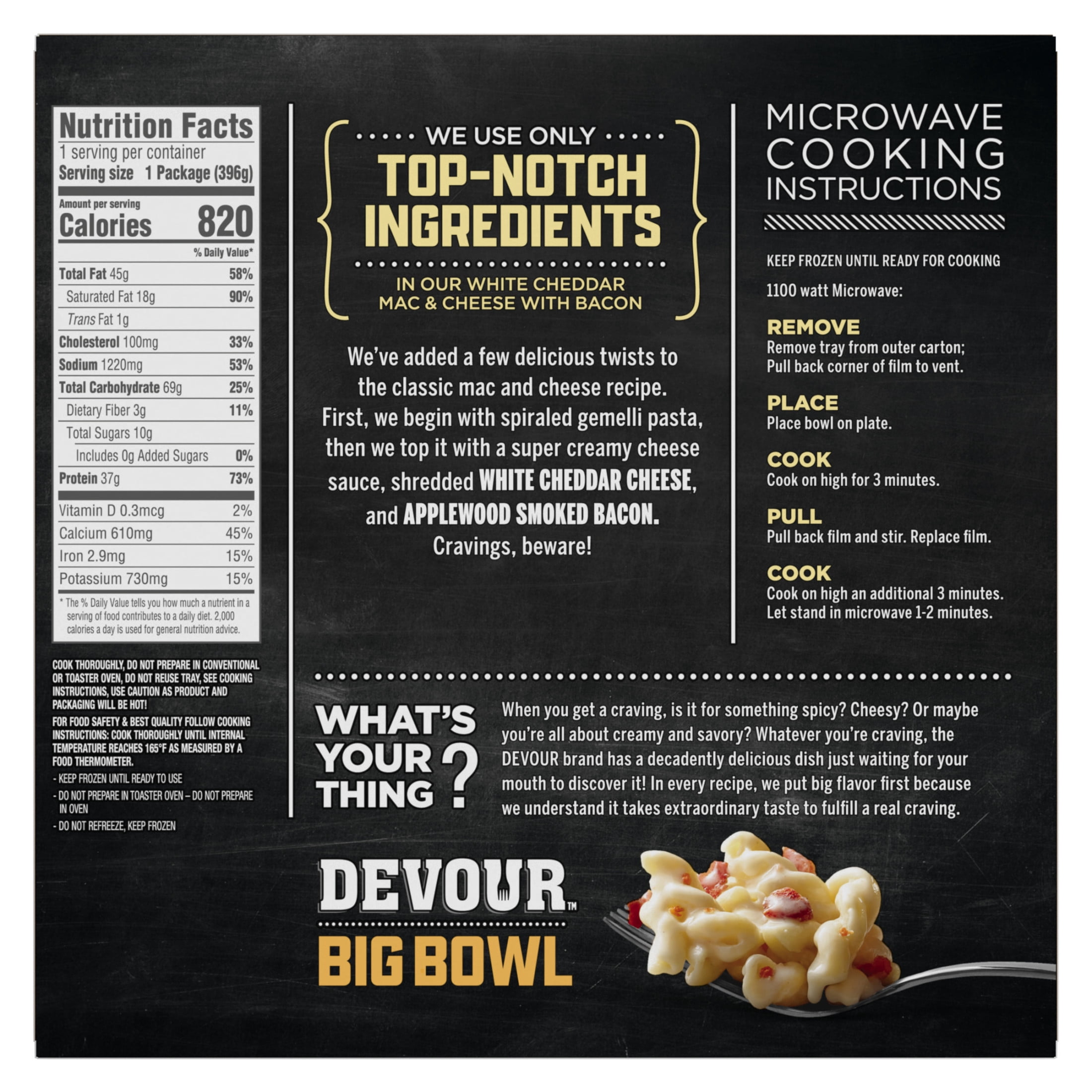 Devour Big Bowl White Cheddar Mac & Cheese with Bacon, 14 oz Box